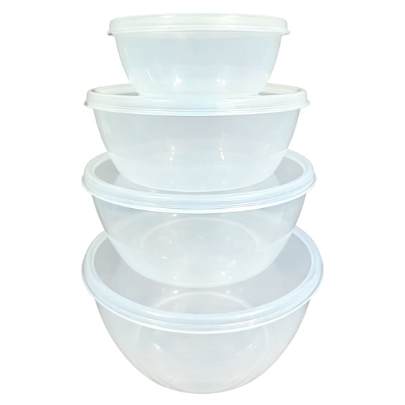 Plastic Prep Bowls Mixing Bowls with Lids Set, Wide and Deep Nesting Plastic Small Mixing Bowl Set with Lids, Set of 4, Stackable Airtight Salad Storage Containers for Meal Prep(Clear,4x4x1.7")
