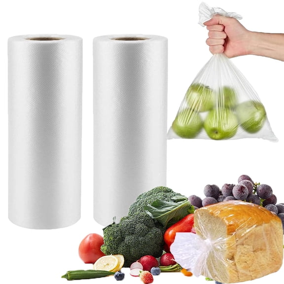 Plastic Produce Bags for Food Storage,700 Bag - 12"x16" Clear Grocery Bag for Fruits, Vegetables, Bread,Meat,Continuous,Easy Tear Design - (2 Rolls,Total 700 Bags)