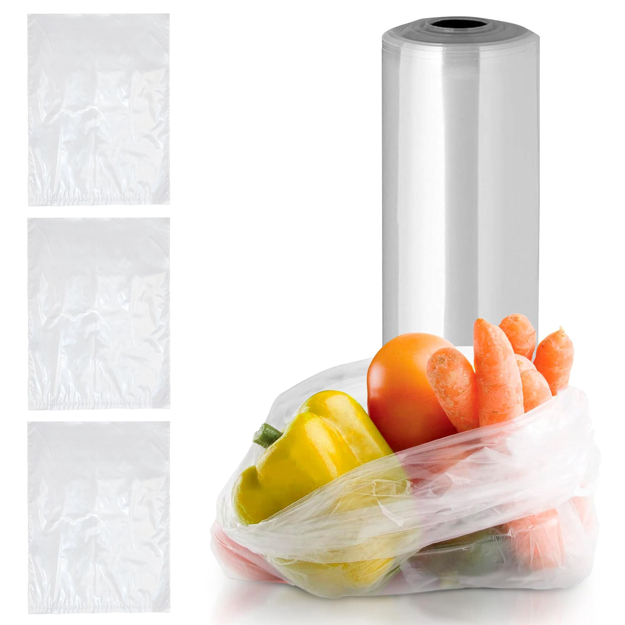 Plastic Produce Bags on Roll, 1200 count, 12 in x 20 in, Polyethylene, Clear, 10 mic