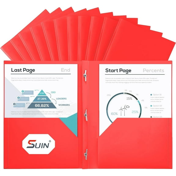 Plastic Project-Folders with 2 Pockets & 3 Prong, Bulk Pack Project File-Folder for US Letter Size Papers, Ideal for School & Office, Assorted Pastel Colors (Red)