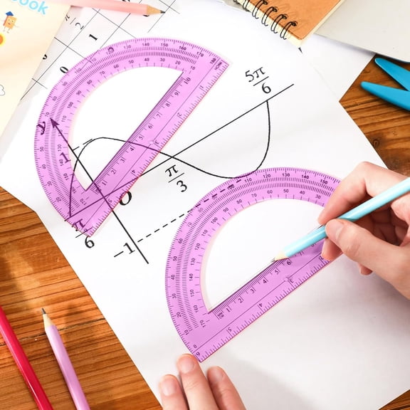 Plastic Protractor Math Protractors 180 Degrees, 6 Inch, Pack of 2 (Pink)
