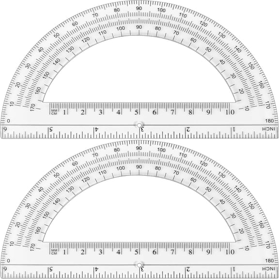 Plastic Protractor Math Protractors 180 Degrees for Geometry Classroom Student School Office Supplies, 6 Inch, Pack of 2 (Clear)