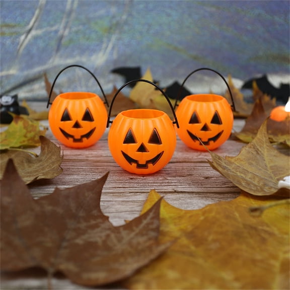 Plastic Pumpkin Bucket 3 PC 2.5 Inch Halloween Trick or Treat Bucket Small Portable Halloween Bucket Candy Bucket with Handles Candy Holder Container for Halloween Party Supplies