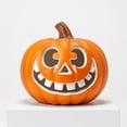 thumbnail image 1 of Plastic Pumpkins,Jack O Lantern,LED Carved Halloween Pumpkin Light,Warm White Glowing Plastic Jack O Lantern Indoor Outdoor Home Porch Yard Party Decor(Orange-A 13.77*9.84*9.84in), 1 of 6