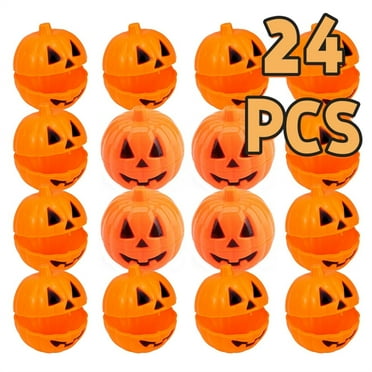 Plastic Pumpkins for Candy Small Toys, Fillable Orange Halloween Pumpkin Eggs Candy Holder Containers for Halloween Egg Hunt Treats - Pack of 24
