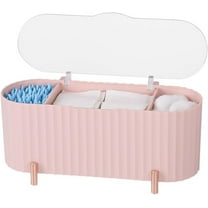 Plastic Qtip Holder Dispenser with Clear Lid,Happon 3 Compartments Cotton Ball and Swab Organizer,Multifunctional Bathroom Canister, Plastic Drawer Organizer for Cotton Swab,Ball,Cotton Pad (Pink)