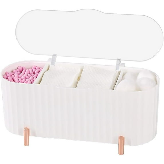 Plastic Qtip Holder Dispenser,Happon Cotton Pads Holder with Clear Lid, Adjustable 3-Grid Bathroom Canisters for Cotton Ball, Swab, Round Pads, Floss, Perfume, Lipstick