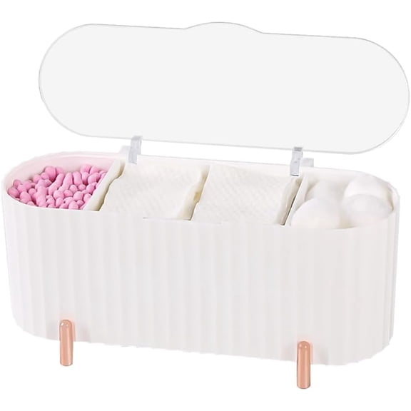 Plastic Qtip Holder Dispenser,Happon Cotton Pads Holder with Clear Lid, Adjustable 3-Grid Bathroom Canisters for Cotton Ball, Swab, Round Pads, Floss, Perfume, Lipstick