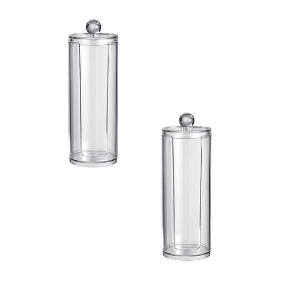 Plastic Qtip Holder Set of 2, Clear Storage Jars with Lids for Cotton Swabs, Balls, Pads and Dental Floss, Compact Canisters for Bathroom Countertop, Vanity Desk Organization