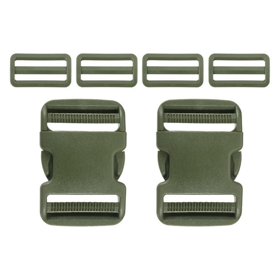 Plastic Quick Release Buckle, 2 Pack Plastic Quick Side Release Clips with 4 Pack Tri-Glide Slide Green 2"