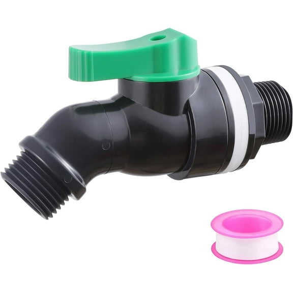 Plastic Rain Barrel Valve Spigot, High Flow Valve Core, 3/4 NPS Inlet x 3/4 GHT Outlet Bulkhead Valve for Outdoor Plastic Bucket Rain water Drum Container Down Spout Collector in