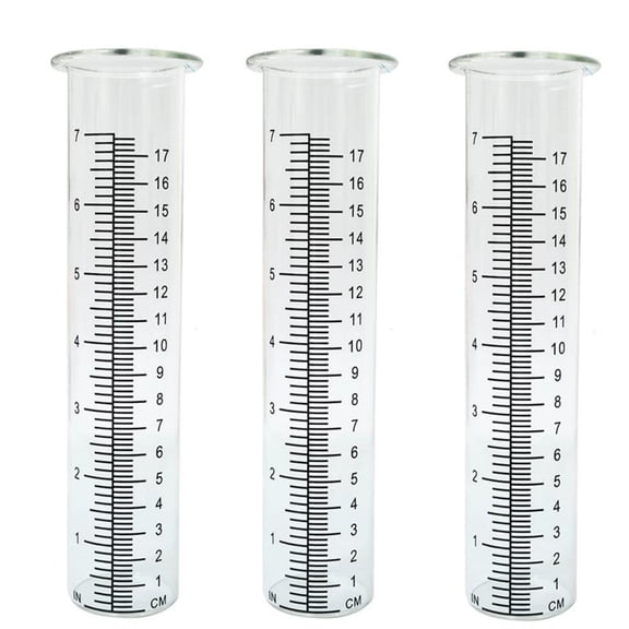 Plastic Rain Gauge Replacement Tubes, Outdoor Clear Rain Gauge with Dual Scale, Measures Up to 7 Inches, Accurate Rainfall Measurement for Garden Yard Home, 3 Piece