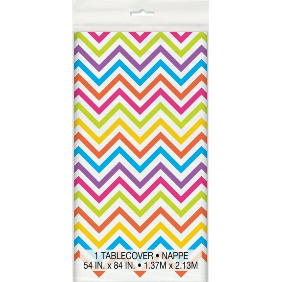 Plastic Rainbow Chevron Table Cover, 84" x 54"