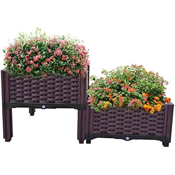 Plastic Raised Garden Bed 2 Piece Planter Grow Boxes for Outdoor Indoor Plants Elevated Garden Boxes Plant pots for Vegetables, Standing Garden Container for Backyard, Patio$$Garden & Patio