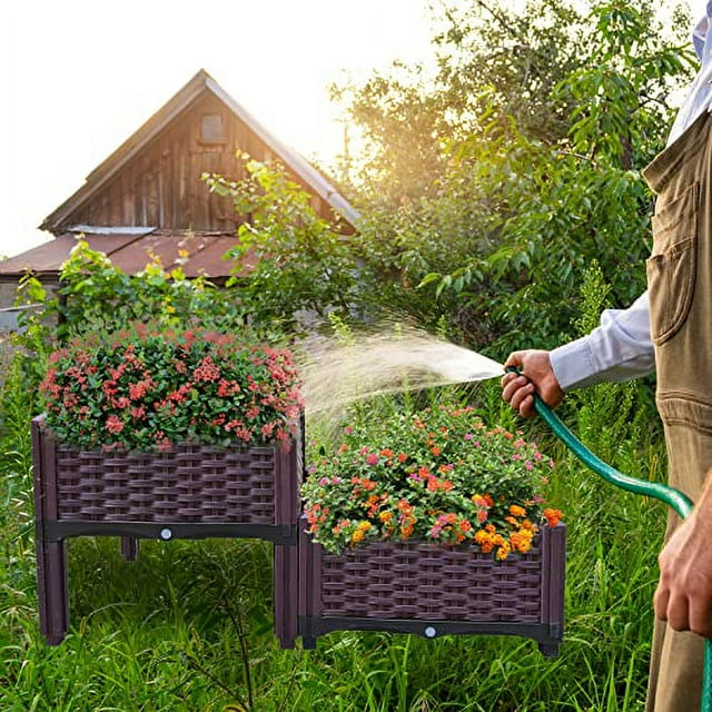 Plastic Raised Garden Bed 2 Piece Planter Grow Boxes for Outdoor Indoor