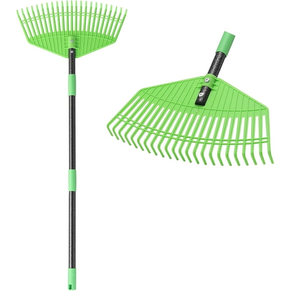 Plastic Rake for Leaves, 23 Tines 16" Wide Plastic Lawn Gravel Shrub Leaf Rake for Leaves and Grass, Thatch Garden Rakes for Yard Heavy Duty Long Handle 35-55"