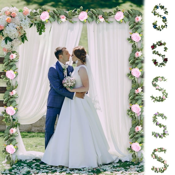 Plastic Rattan Decoration Artificial Ivy Garland 74.8Inch Light Pink Plastic Hanging Vines with Roses for Wedding Decor 1Pcs Rkxzt