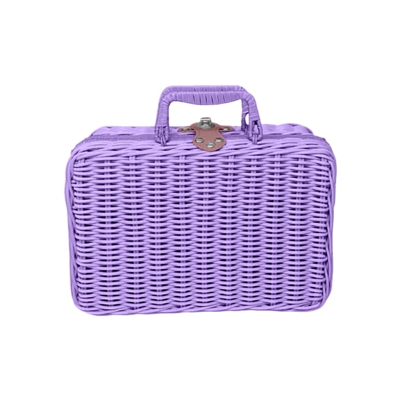 Plastic Rattan Handheld Storage Box – Purple Picnic & Easter Basket for Organizing, Travel, and Outdoor Activities