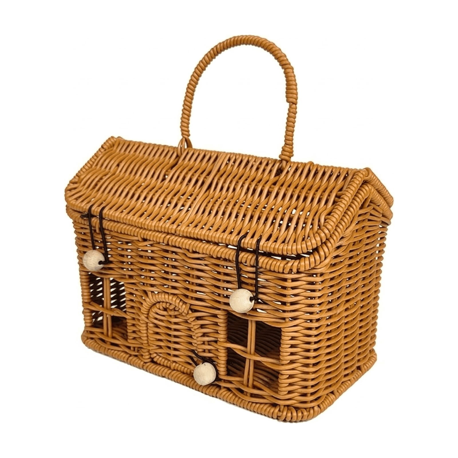 Plastic Rattan House Shaped Basket with Lid and Folding Handle,Perfect for Picnic Easter Storage and Organization,Great for Home and Outdoor Use