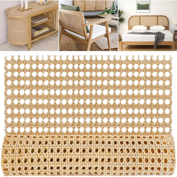 Plastic Rattan Roll 16" Width 3.3ft,rattan Cane Webbing Material Roll Cane Rattan Fabric Cane Webbing Peel and Stick for Repairing and Updating Chairs & Cabinets