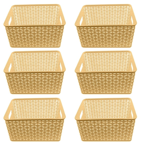 Plastic Rattan Storage Box Basket Organizer Large #ba426-6 - Beige Pack of 6