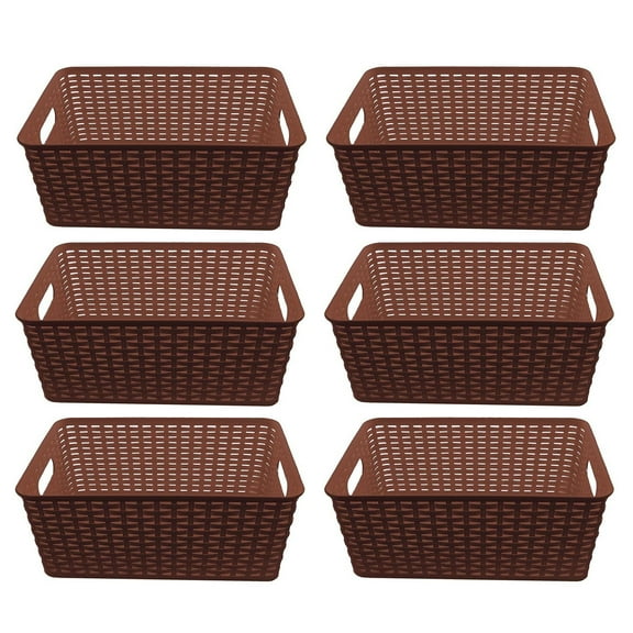Plastic Rattan Storage Box Basket Organizer Large #ba426-6 - Brown Pack of 6