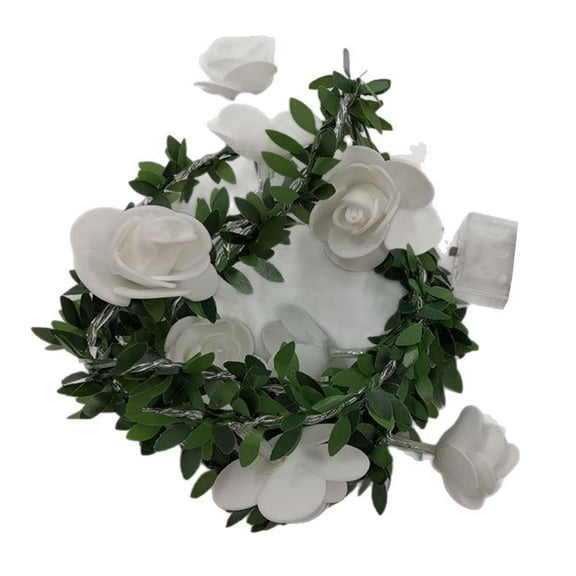 Plastic Rattan String Lights 3M 20-Light Christmas LED Rose Rattan Lamp String White Plastic Simulation Green Rattan Rose Lights for Room Bedroom Wedding Holiday Decoration Single Piece JASKFLY