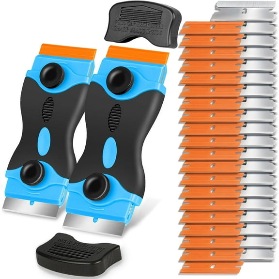 Plastic Razor Blade Scraper - 2-Ended Scraper Tool With 40pcs Metal & Plastic Razor Blades, Vinyl, Paint, Sticker Removal Tool For Cleaning Car, Window, Glass, Wood, Non Scratch