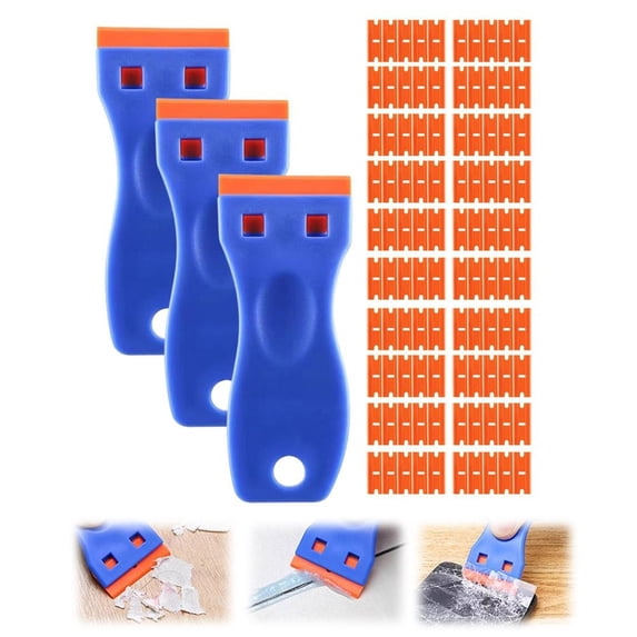 Plastic Razor Blade Scraper with Replacement POM Blades, Non-Scratch Cleaning Scraper Tool for Removing Labels, Stickers & Glue on Car Glass & Windows