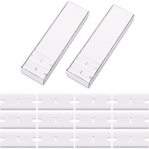 Plastic Razor Blades 200PCS Double Edged 1.5 Inch Suit for Razor Blade Scraper, Plastic Scraper with Plastic Blades for Remove Decals Stickers Adhesive Label and Glass Clean, White