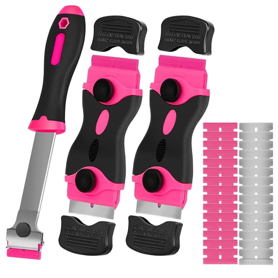 Plastic Razor Blades Glass Scraper Tool, Metal Scrapers for Removing Paint, Decals, Adhesive, Caulk, Stickers, Labels, Windows, Stovetops, Tiles, Floors