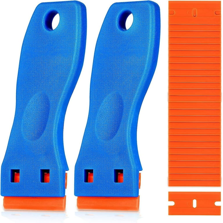 HELEMAN Plastic Razor Blade Scraper Tool - 2 Pack Wall Paint Remover with  100 Pcs Plastic Blades