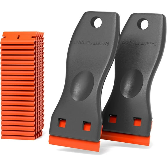 Plastic Razor Blades Scraper Tool - 2 Pack Wall Paint Remover with 100 Pcs Plastic Blades Kit No Scratch Car Window Glass Wood Sticker Removal Floor Stove Kitchen Decal Tape Cleanings