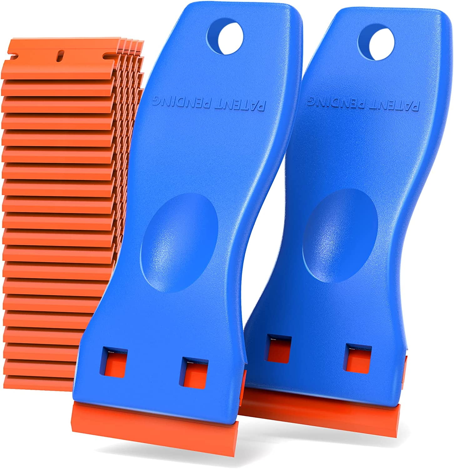 Plastic Razor Blades Scraper Tool - 2 Pack Wall Paint Remover with 100 Pcs Plastic Blades Kit No Scratch Car Window Glass Wood Sticker Removal Floor Stove Kitchen Vinyl Adhesive Decal Tape Cleanings