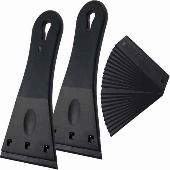Plastic Razor Scraper with 3-Inch Blade, Pack of 2 with 20 Extra Blades for Glue Residue Labels, Decals & Stickers on Windows & Glass