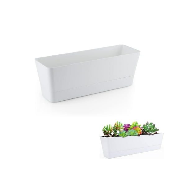 Plastic Rectangle Pot,1Pack White Portable Planter Windowsill Box for Indoor,12x3.8x4.6In Reusable Herb Planter for Garden,Balcony,Office