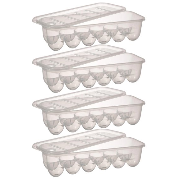 Plastic Rectangular Eggs Storage Containers Bundle for Refrigerator Fridge Home Kitchen Organizer Holder Reusable Stackable Portable Egg Case Tray Box Gift Supply 12.5x5 in Set of 4 with Snyplank