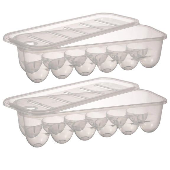 Plastic Rectangular Eggs Storage Containers Bundle for Refrigerator Fridge Home Kitchen Organizer Holder Reusable Stackable Portable Egg Case Tray Box Gift Supply 12.5x5 in Set of 2 with Snyplank