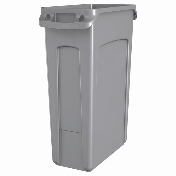 Plastic Rectangular Trash/Garbage Can with Venting Channels 23 Gallon Gray