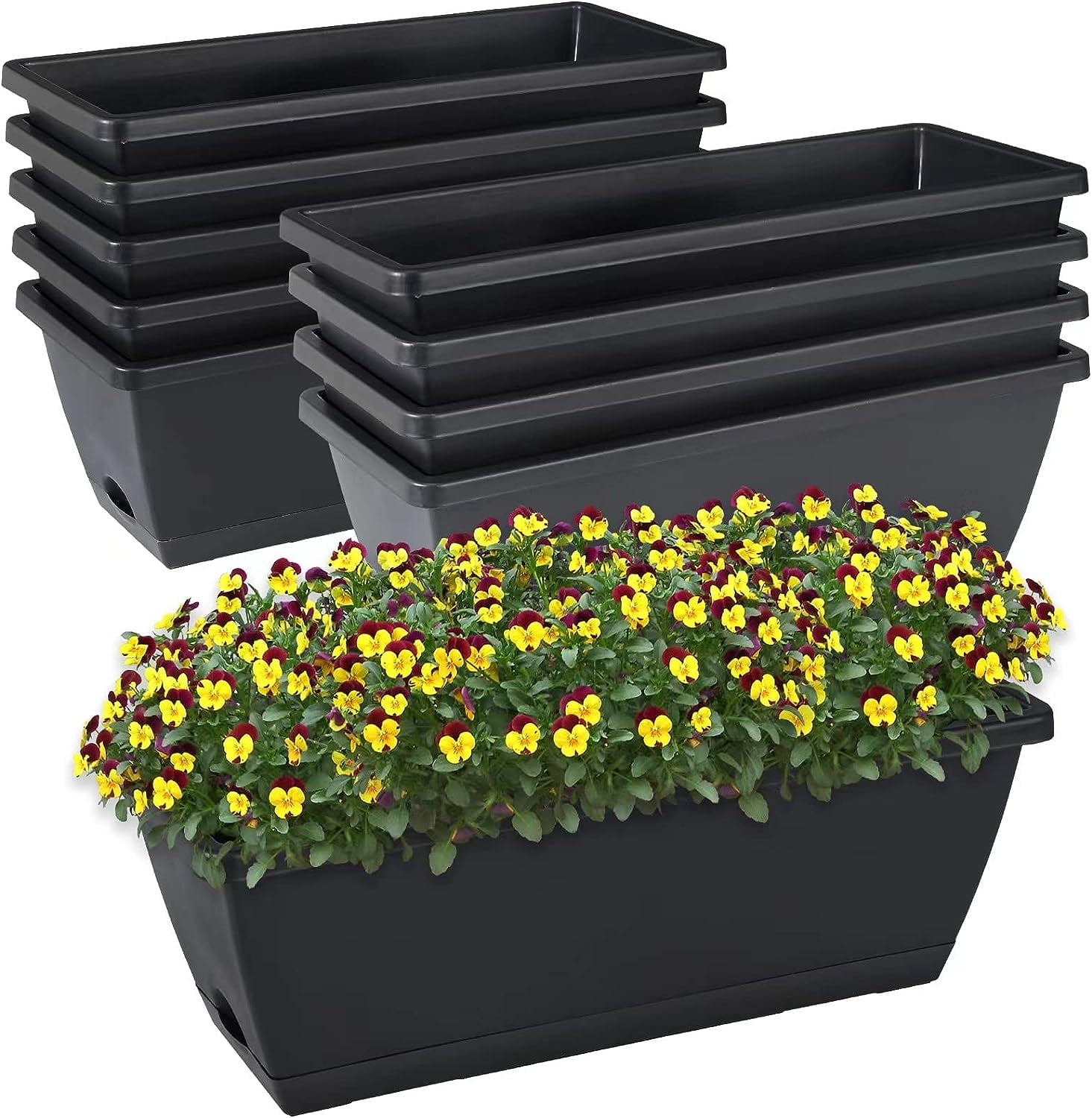 Plastic Rectangular Window Box Planters with Saucers for Vegetable Flower Indoor Outdoor Garden Patio Home Decor 7 Pack 17 Inches