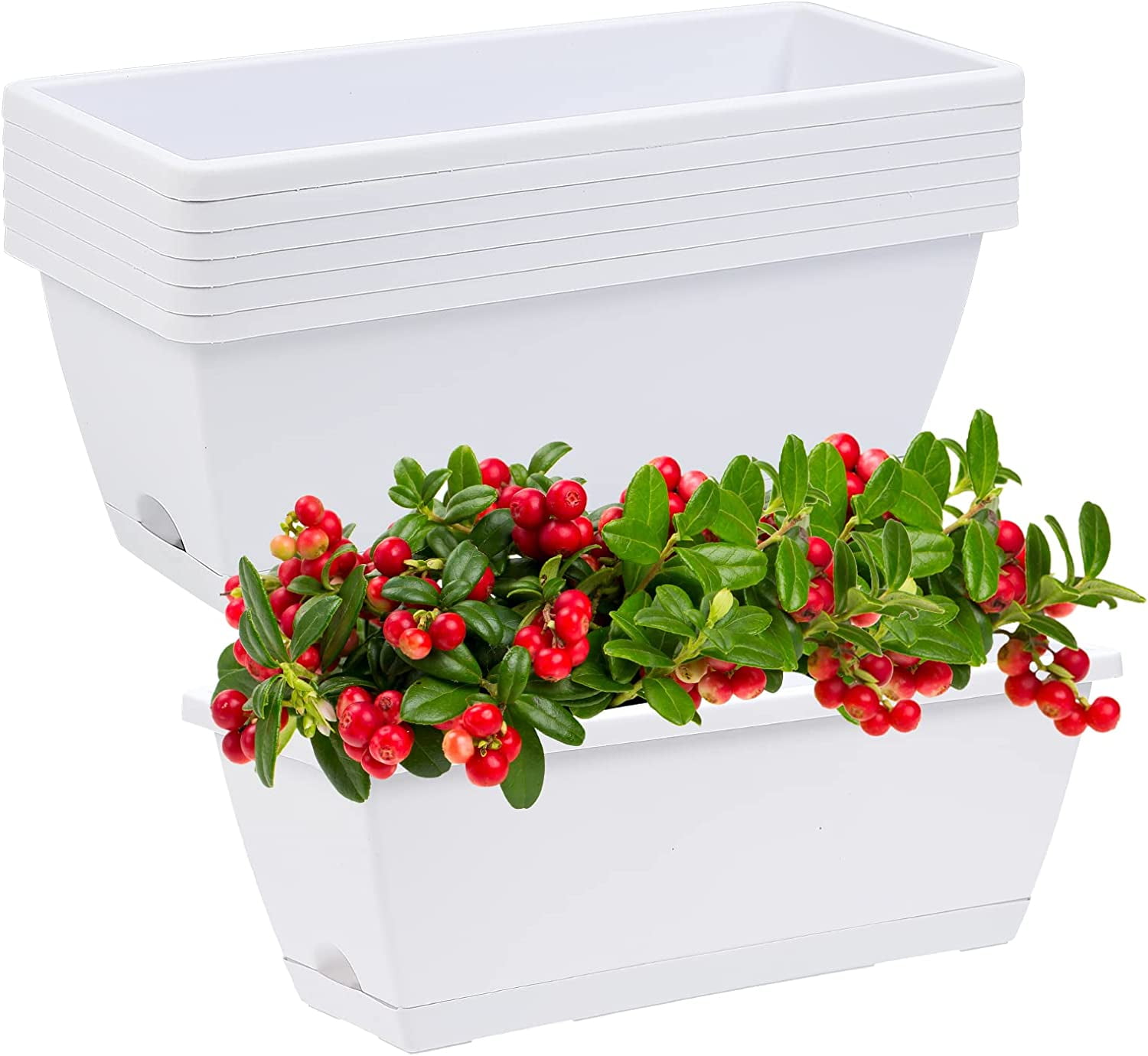 Plastic Rectangular Window Box Planters with Saucers for Vegetable Flower Indoor Outdoor Garden Patio Home Decor 7 Pack 17 Inches