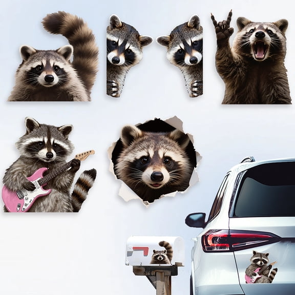 Plastic Reflective Vinyl Car Stickers Waterproof Decals for Vehicle Decoration Raccoon 148x155mm for DIY
