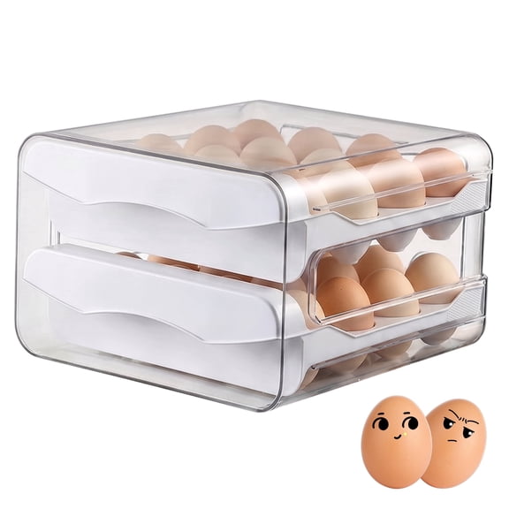 Egg Holder for Refrigerator, 2-Tier Drawer Type Clear Egg Storage Box for Kitchen, Stackable Food Container