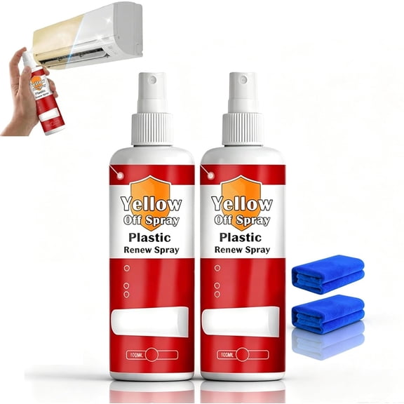 Plastic Renew Yellow-Off Spray Cleaner, Fast-Acting Multi Purpose Plastics Yellowing Remover, Revive Yellowed Plastics for Sneakers Shoes Old Appliances AC Units Fans (2PC)