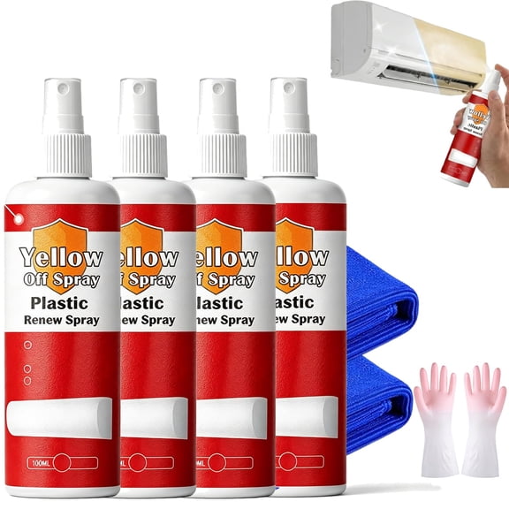 Plastic Renew Yellow-Off Spray Cleaner, Fast-Acting Multi Purpose Plastics Yellowing Remover Spray, for Sneakers, Shoes, Old Appliances, AC Units, Fans (4PC)