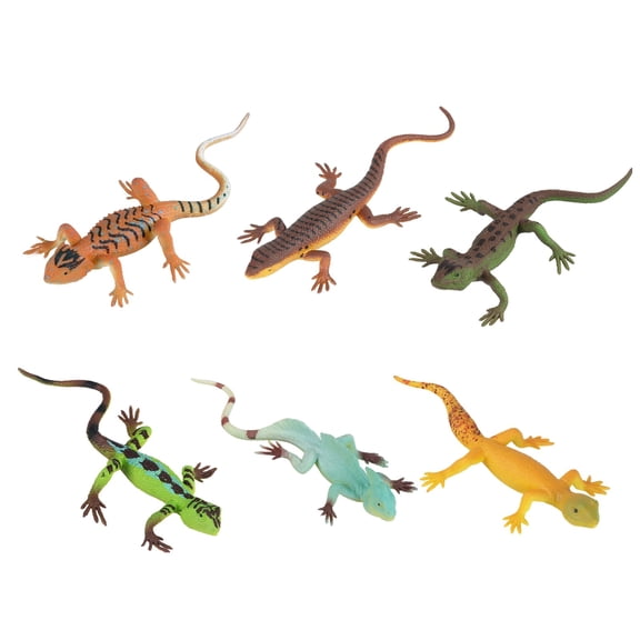 Plastic Reptile Figures, Lizard, 8 In, Students Pretend Play, Birthday Party Favors, Mixed Bright Shades, 6 Set, Caterpillar, Chameleon Shaping
