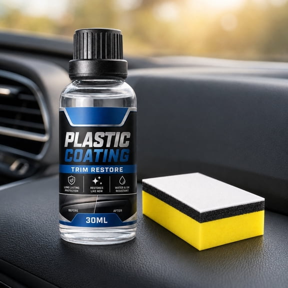 Plastic Restorer Coating, Long-Lasting Shine For Interior And Exterior Trim Panels, Fade Protection With Sponge Applicator And Polish Agent