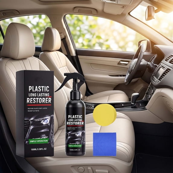 Plastic Restorer Spray Kit With Applicator Sponge and Microfiber Towel for Car Interior and Exterior Plastic Parts Restoration and Protection