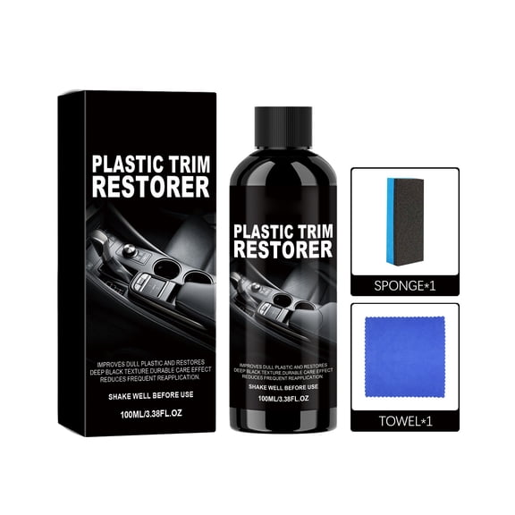 Plastic Restorer with Brush and Towel- Cars Plastic Coating Trim Restore, Shines & Protects Plastic, Vinyl & Rubber Surfaces