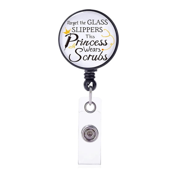 Plastic Retractable Badge Reel Card Holders with Platinum Snap Buttons ID Badge Holder Retractable for Nurses Flat Round Word 85x17mm 4pcs/box for DIY